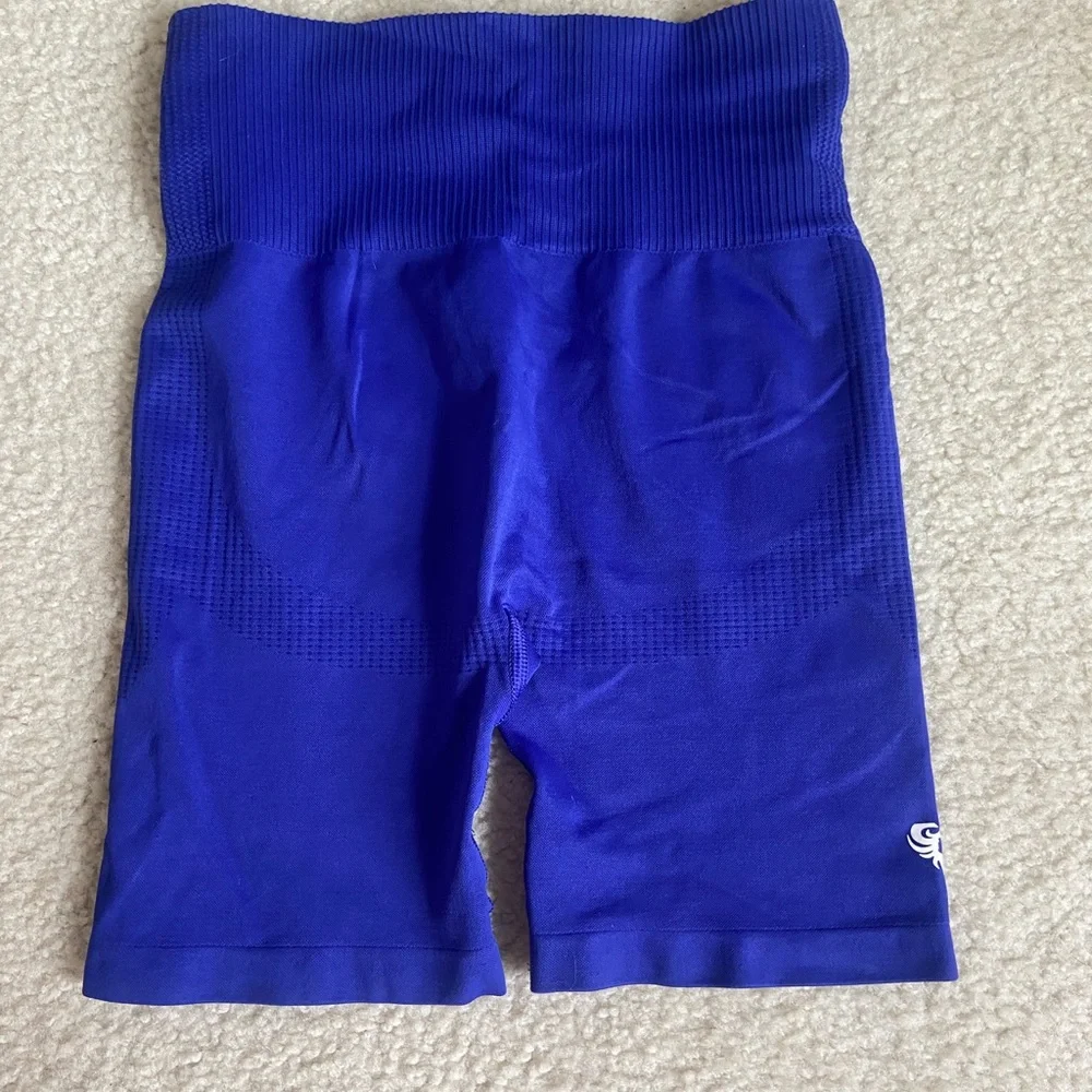 Blue High-Waisted Biker Shorts - Picture 2 of 2